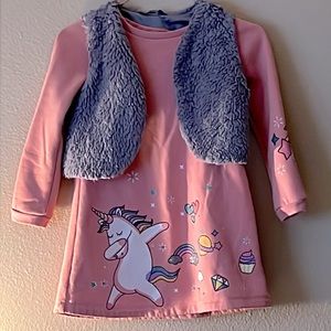 Pink Unicorn Dress with Gray Wool Sleeveless Top